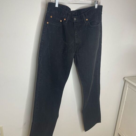 Levis 505 Jeans Men 36 x 34 Black‎ Dark Wash Regular Straight Denim Red Tab Marl - Picture 5 of 9